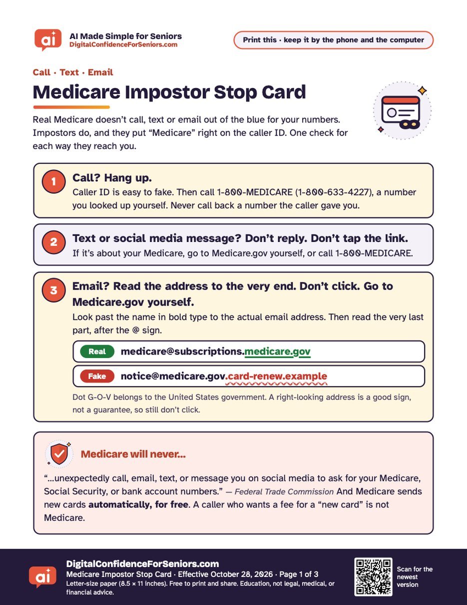 Page 1 of 3 of Medicare Impostor Stop Card