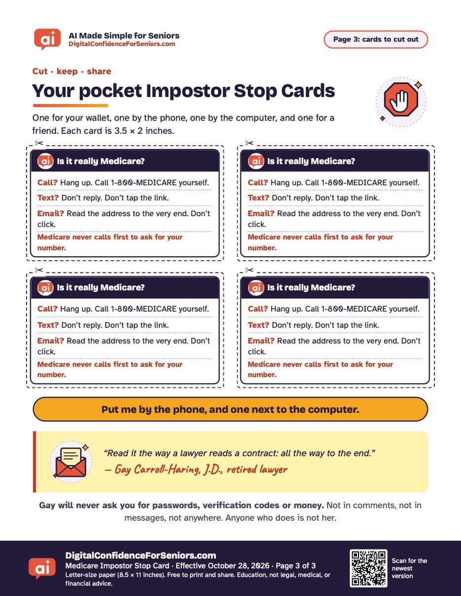 Page 3 of 3 of Medicare Impostor Stop Card