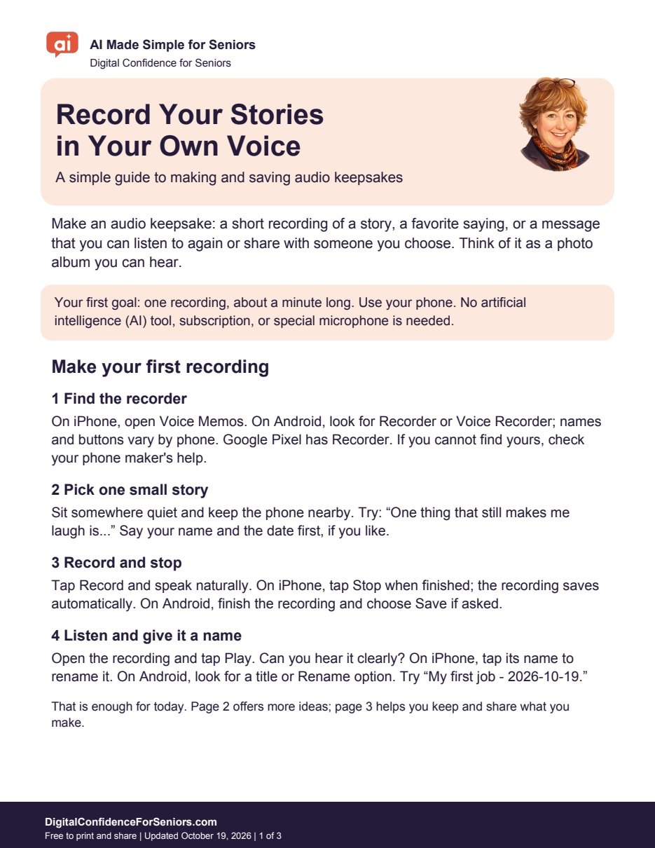Page 1 of 3 of Record Your Stories in Your Own Voice
